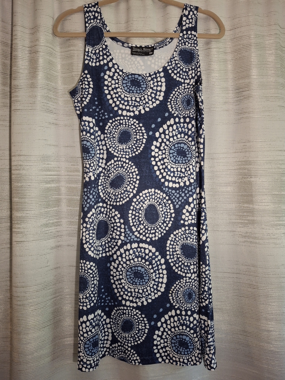 Tango Mango Navy and White Sleeveless Printed Midi Dress Medium